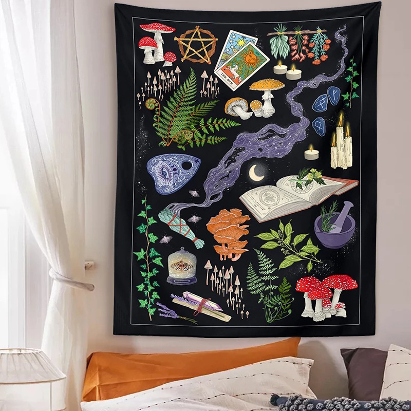 Home Decor Etsy - 사이키델릭 버섯 태피스트리 점술 심령 벽걸이