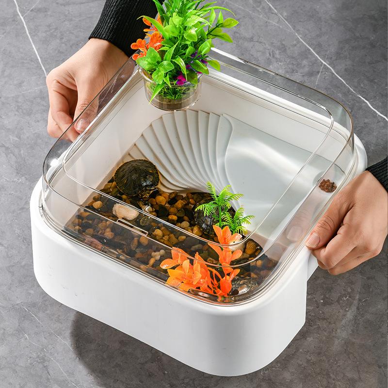 Home Decor Habitat - 투명한 거북이 사육장, 햇빛 받는 플랫폼이