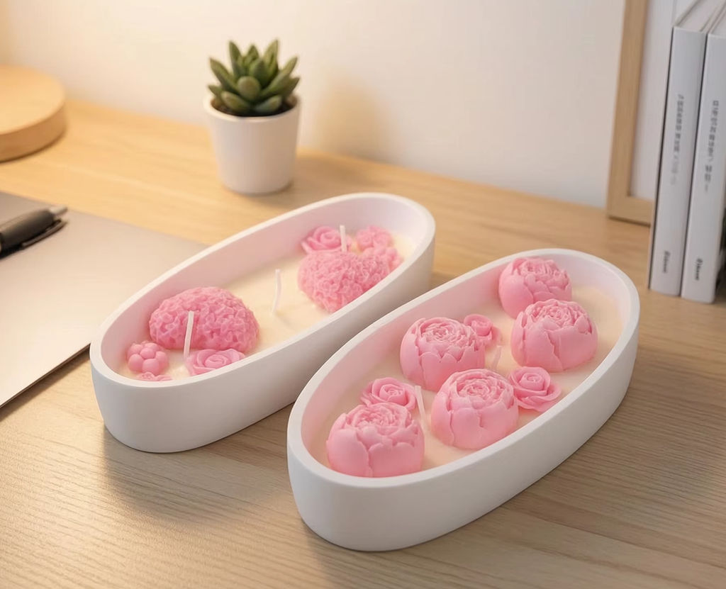 Home Decor Flowers - 하트 로즈 플로럴 향초 오벌 홀더