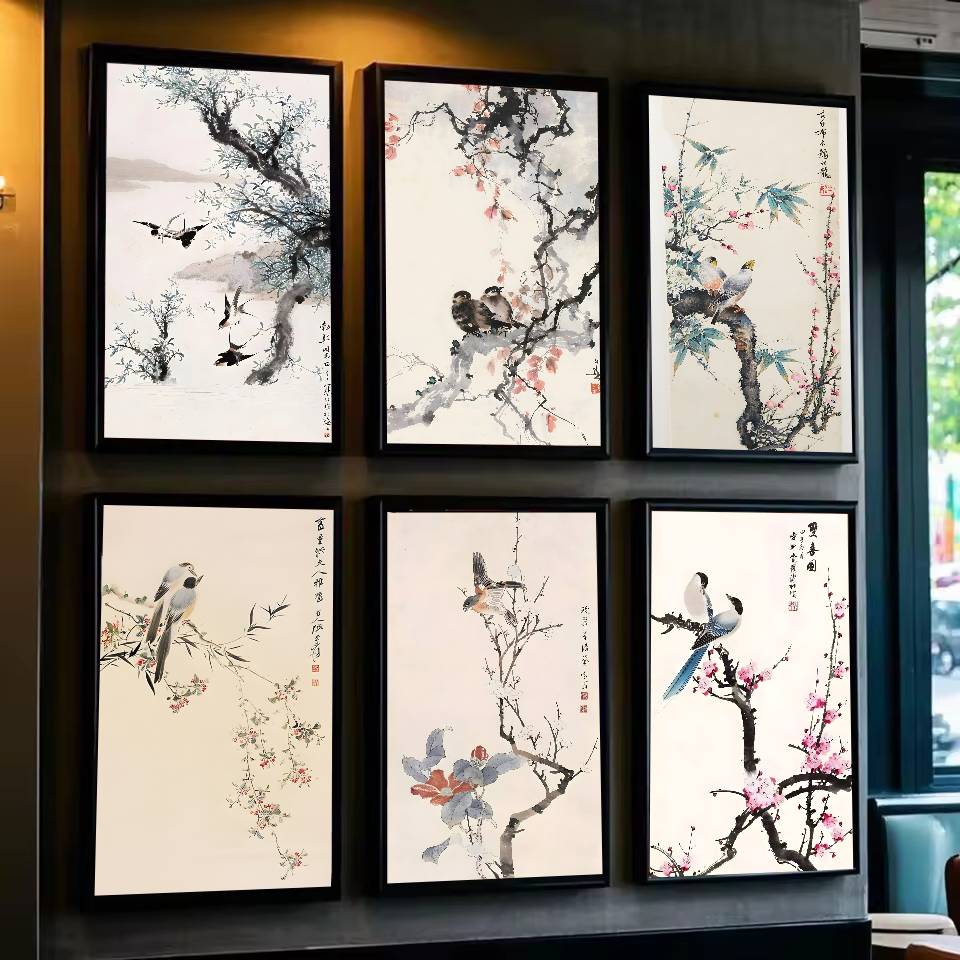 Home Decor Japandi - 1pc 프레임리스 중국 스타일 꽃 녹색