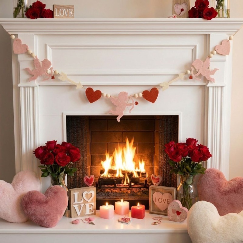 Home Decor Garland - 2026년 신상 레드 핑크 하트 펠트