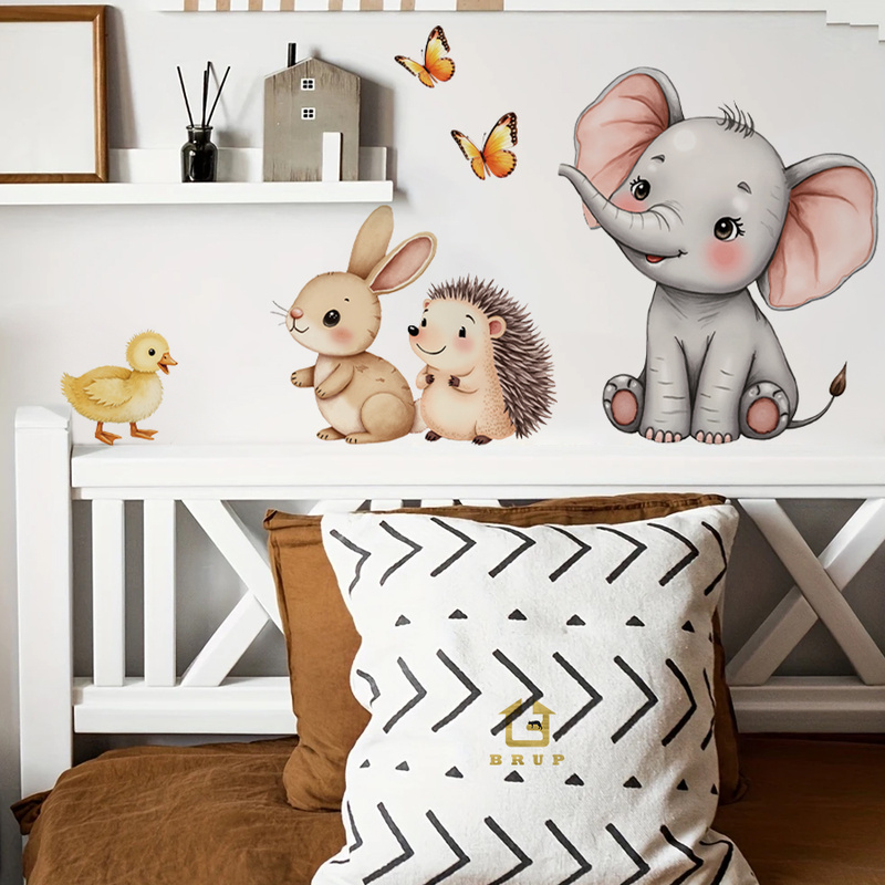 Flooring Home Decor - 만화 동물 벽 스티커-코끼리 토끼 고슴도치