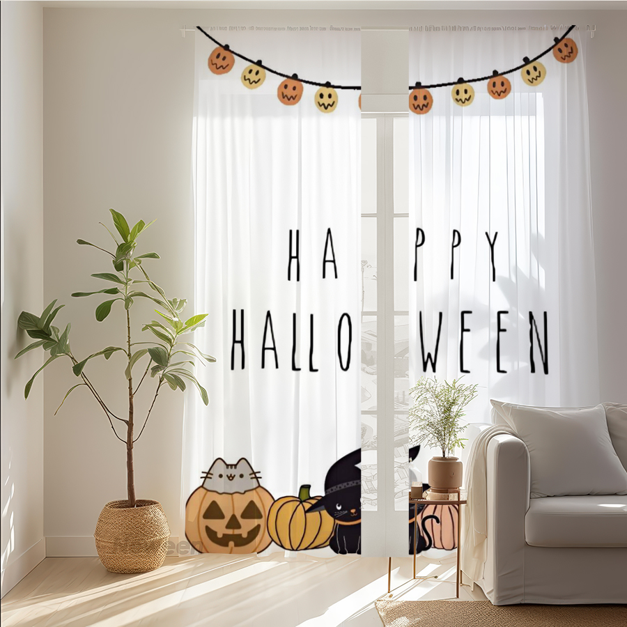 Home Decor Garland - 2PCS 디지털 프린트 시스루 커튼, 귀여운