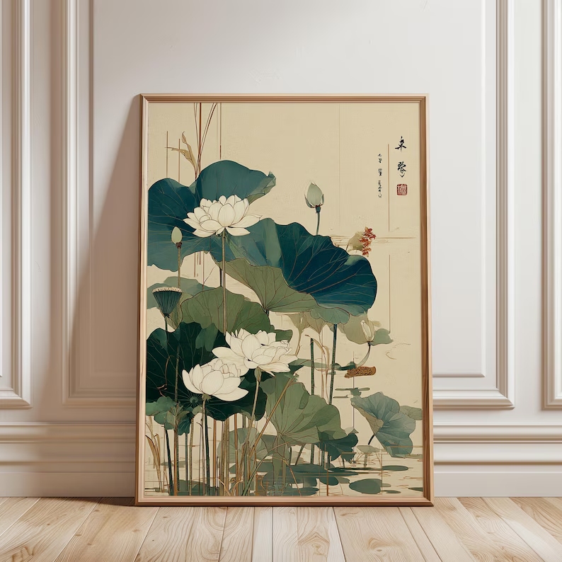 Home Decor Flowers - 레트로 일본 연꽃 벽 아트 인쇄