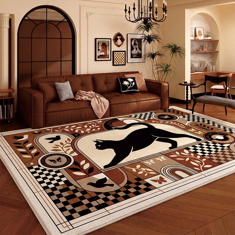 Home Decor Ig - 체커보드 블랙 캣 거실 카펫 동물