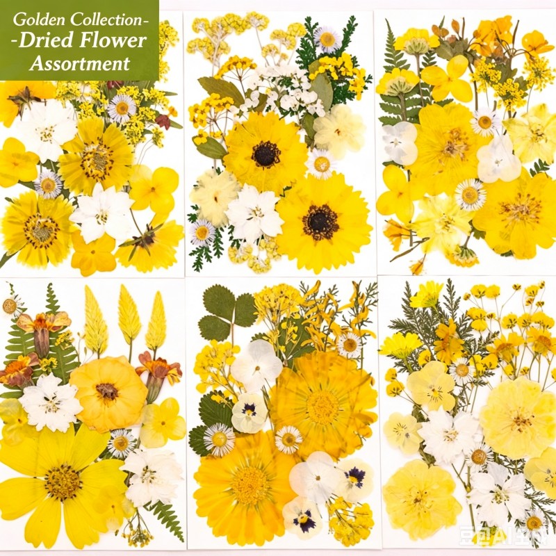 6가지 종류의 21피스 새로운 노란색 혼합 드라이플라워 - Home Decor Yellow 리뷰 및 가격