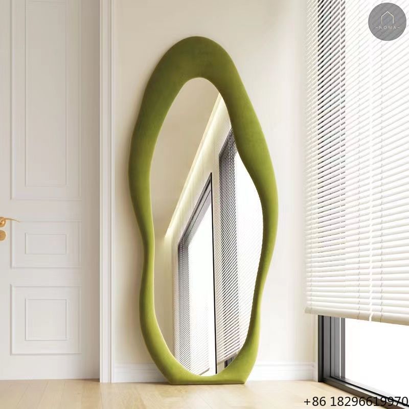 크림색 불규칙 풀 사이즈 전신 거울 벨벳 프레임 스탠딩 - Flooring Home Decor 리뷰 및 가격