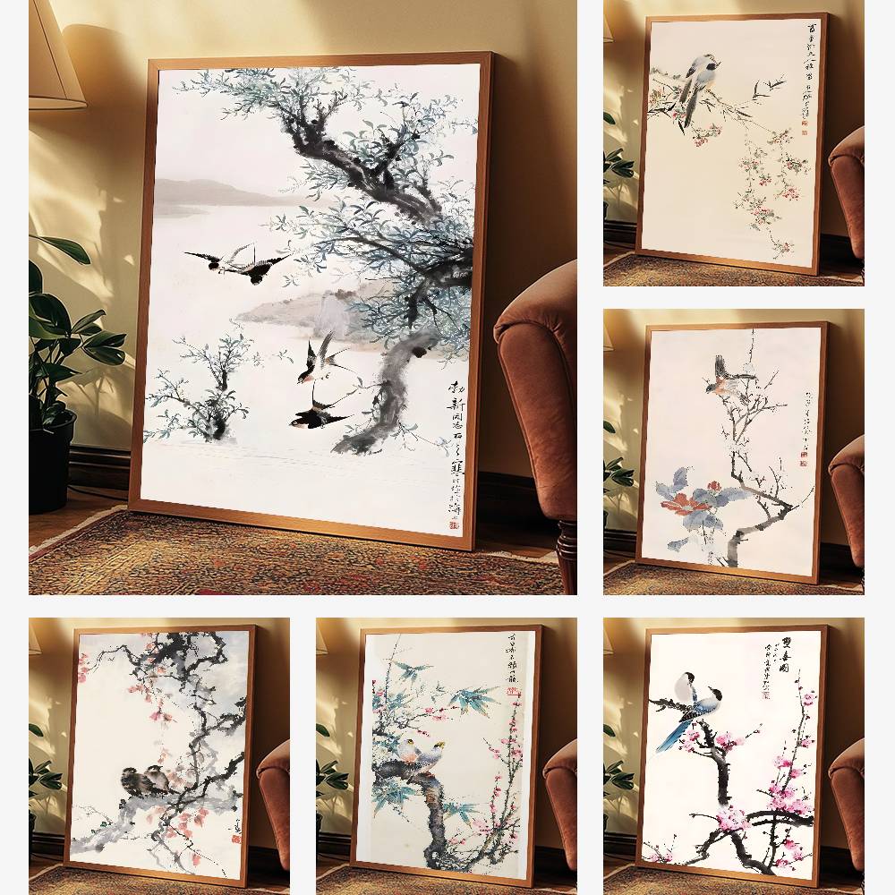 1pc 프레임리스 중국 스타일 꽃 녹색 식물 새 포스터 - Home Decor Japandi 리뷰 및 가격