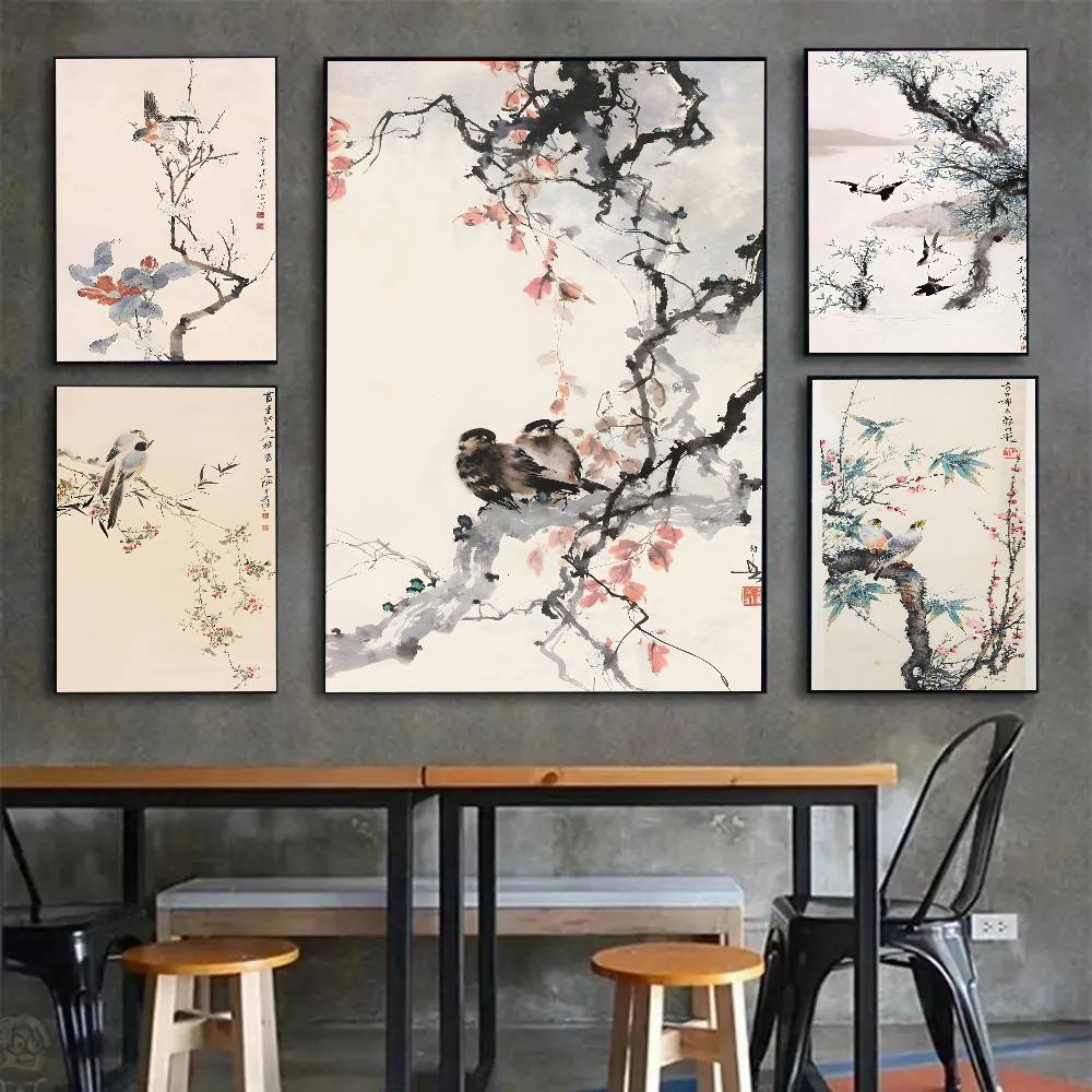1pc 프레임리스 중국 스타일 꽃 녹색 식물 새 포스터 - Home Decor Japandi 리뷰 및 가격