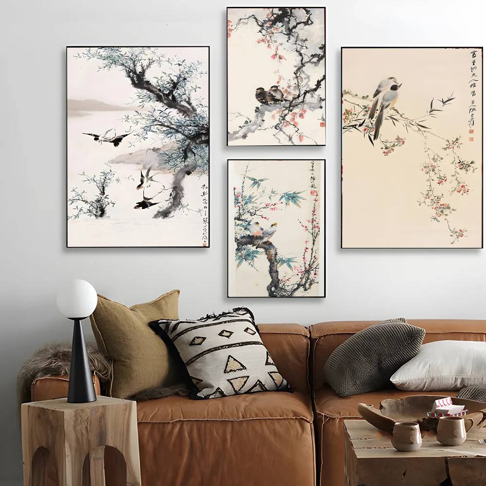 1pc 프레임리스 중국 스타일 꽃 녹색 식물 새 포스터 - Home Decor Japandi 리뷰 및 가격