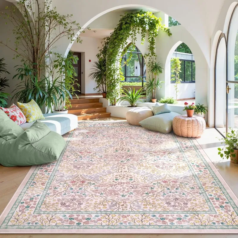 핑크 거실 카펫 대형 기계 세탁 가능 카펫 침실 침대  - Flooring Home Decor 리뷰 및 가격