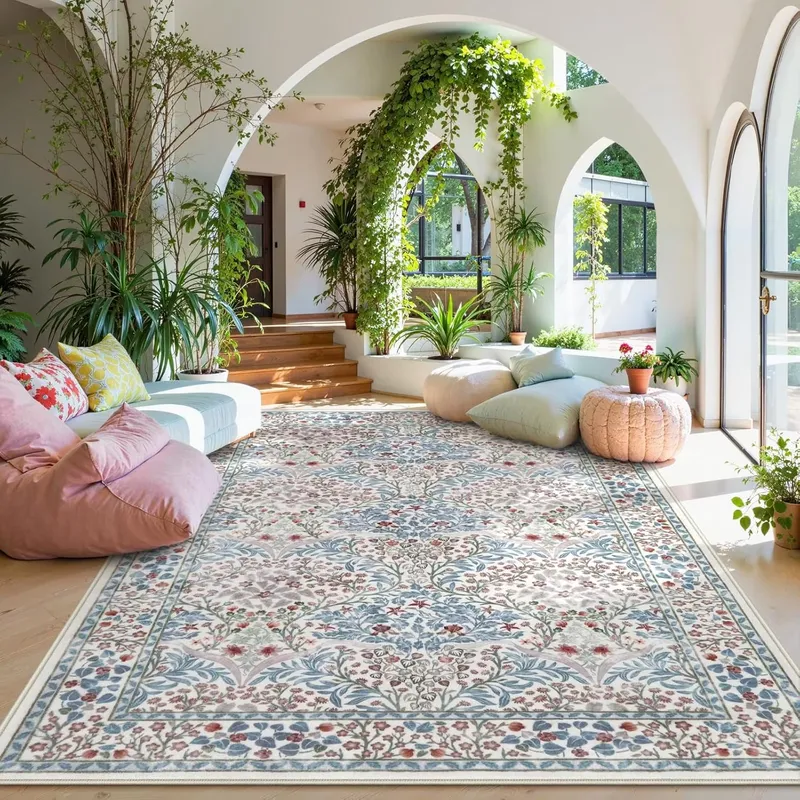 핑크 거실 카펫 대형 기계 세탁 가능 카펫 침실 침대  - Flooring Home Decor 리뷰 및 가격