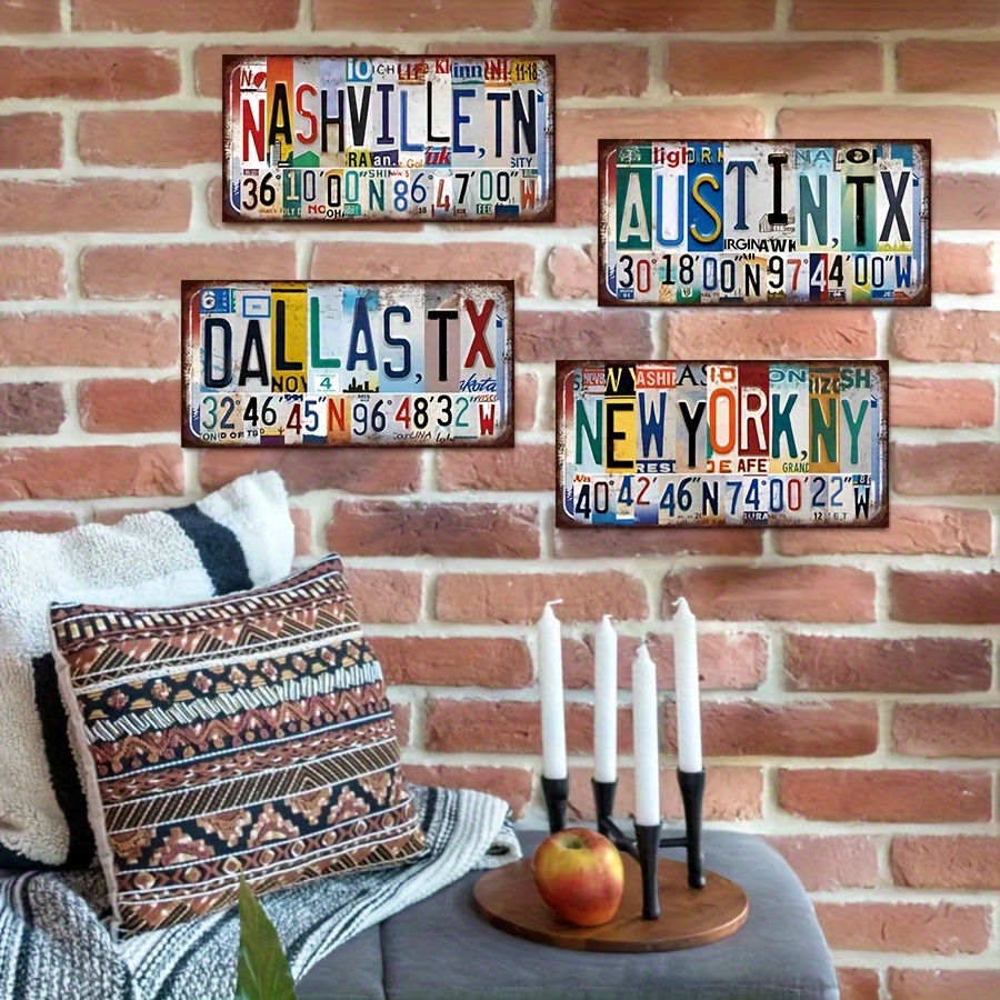 2D 평면형, 빈티지 & 남부 도시 메탈 벽 장식 -  - Home Decor Dallas 리뷰 및 가격