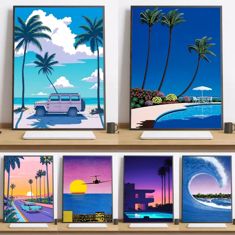 히로시 나가이 Vaporwave 일본 해변 도시 여름  - Home Decor Japandi 리뷰 및 가격
