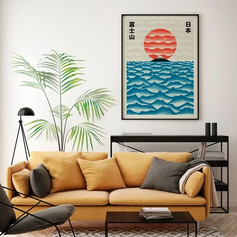 일본 현대 도쿄 아트 캔버스 포스터 일출 파도 후지산  - Home Decor Japandi 리뷰 및 가격