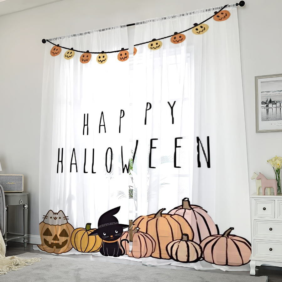 2PCS 디지털 프린트 시스루 커튼, 귀여운 고양이 호 - Home Decor Garland 리뷰 및 가격