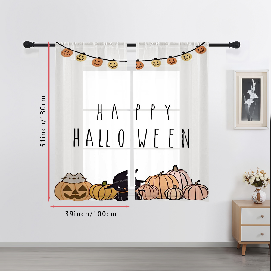 2PCS 디지털 프린트 시스루 커튼, 귀여운 고양이 호 - Home Decor Garland 리뷰 및 가격