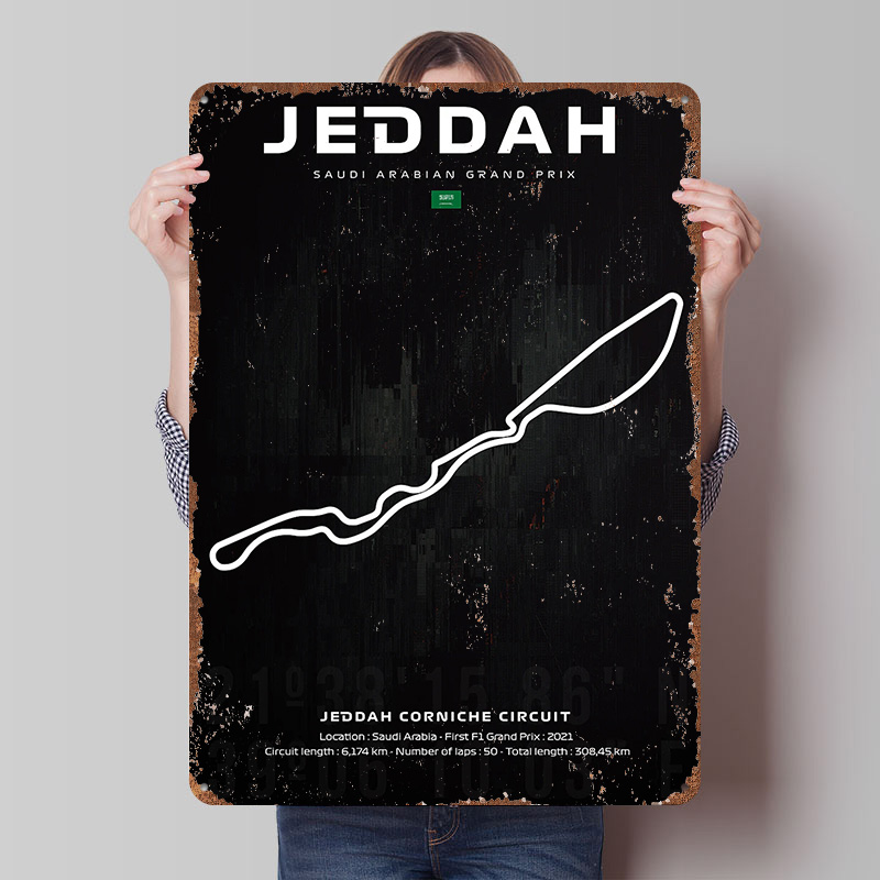 제다 서킷 지도 포스터 맞춤형 벽 장식 빈티지 금속 간 - Home Decor Jeddah 리뷰 및 가격
