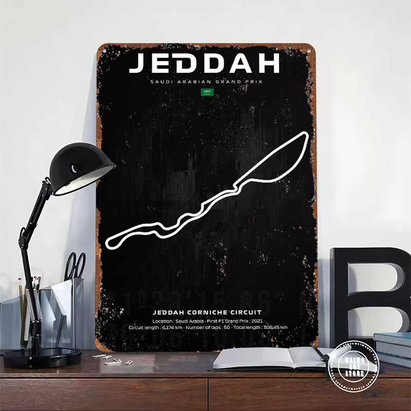 제다 서킷 지도 포스터 맞춤형 벽 장식 빈티지 금속 간 - Home Decor Jeddah 리뷰 및 가격