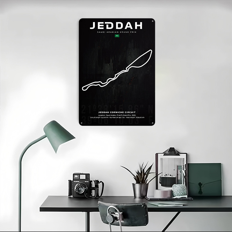 제다 서킷 지도 포스터 맞춤형 벽 장식 빈티지 금속 간 - Home Decor Jeddah 리뷰 및 가격