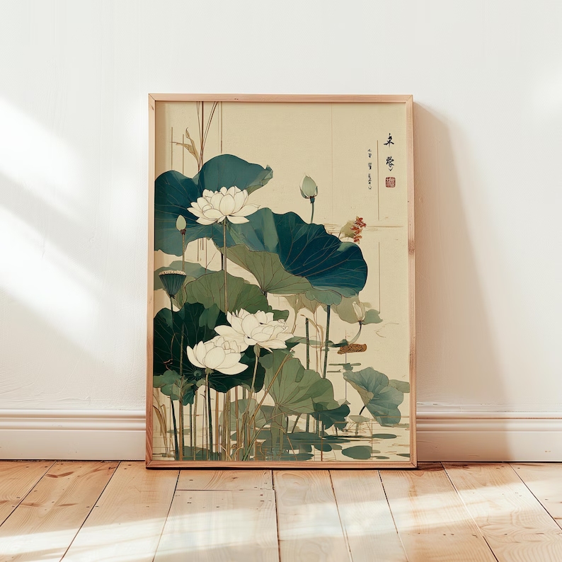 레트로 일본 연꽃 벽 아트 인쇄 캔버스 회화 포스터 그 - Home Decor Flowers 리뷰 및 가격