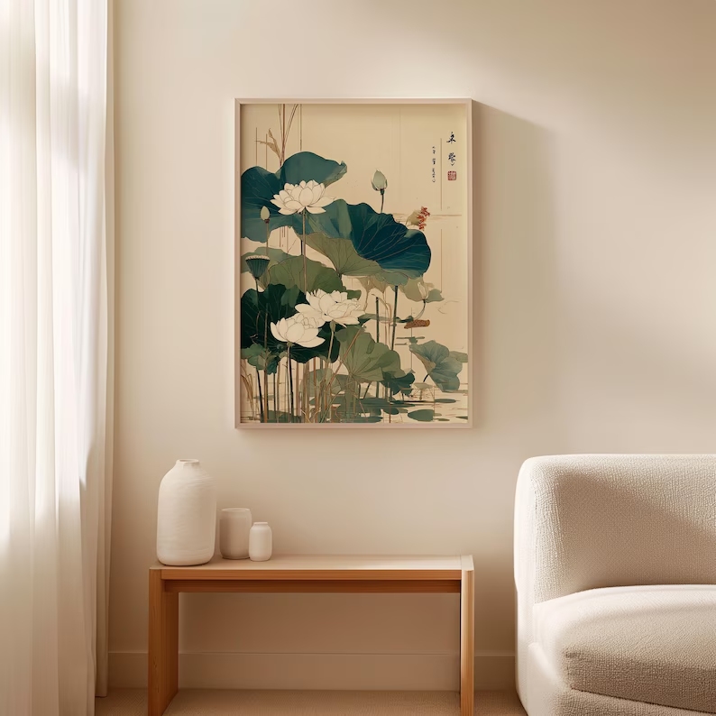 레트로 일본 연꽃 벽 아트 인쇄 캔버스 회화 포스터 그 - Home Decor Flowers 리뷰 및 가격
