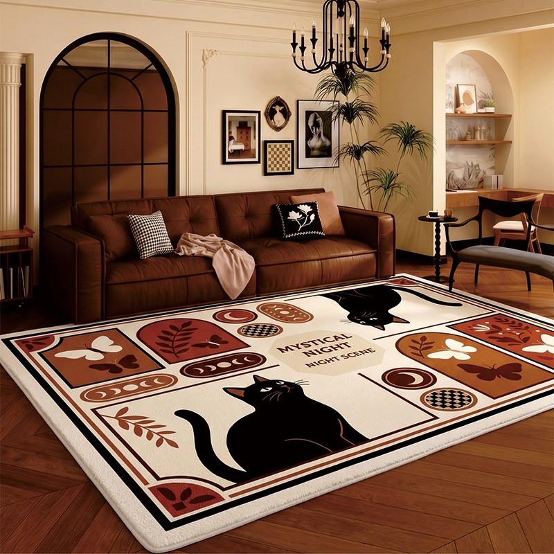 체커보드 블랙 캣 거실 카펫 동물 대형 카펫 커피 테이 - Home Decor Ig 리뷰 및 가격