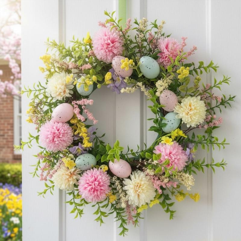 QX2E 부활절 장식 화환 우아한 다채로운 계란 꽃 문 - Home Decor Garland 리뷰 및 가격
