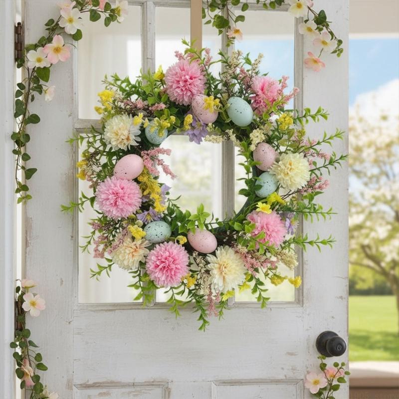 QX2E 부활절 장식 화환 우아한 다채로운 계란 꽃 문 - Home Decor Garland 리뷰 및 가격