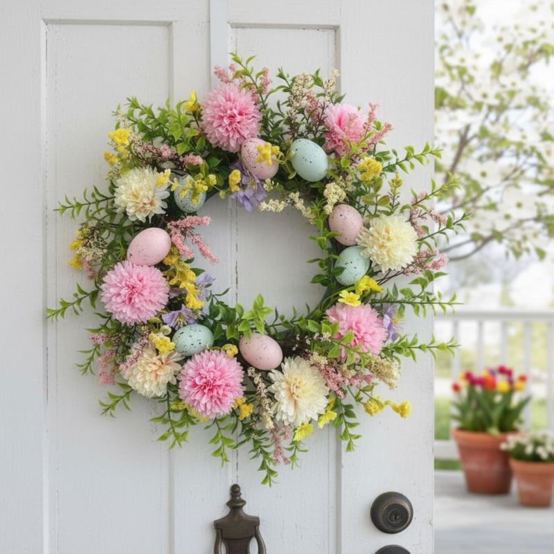 QX2E 부활절 장식 화환 우아한 다채로운 계란 꽃 문 - Home Decor Garland 리뷰 및 가격