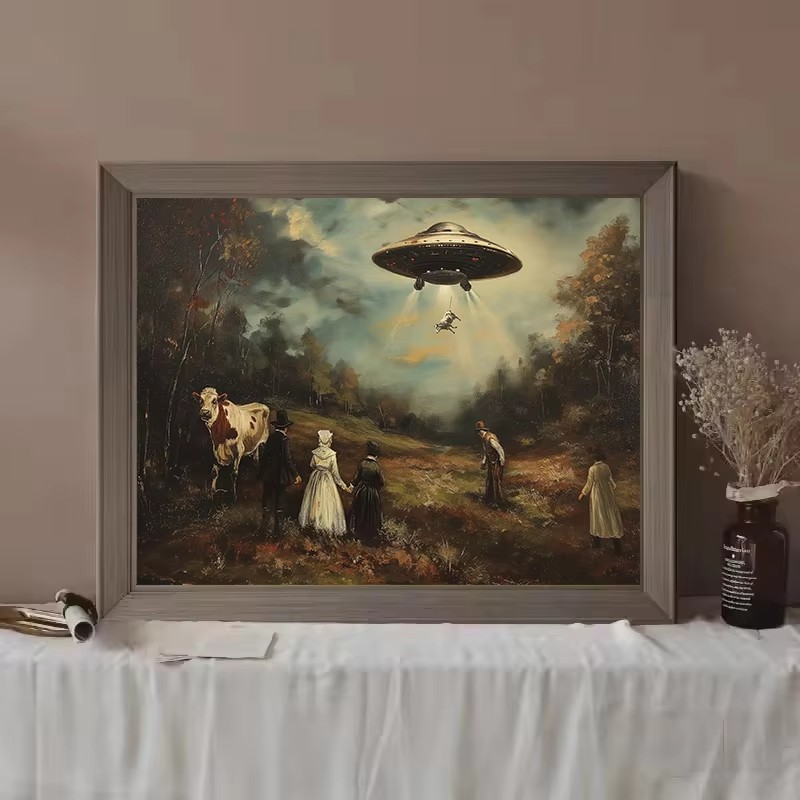 빈티지 초현실적 재미있는 빅토리아 시대 UFO 풍경 소 - Victory Home Decor 리뷰 및 가격