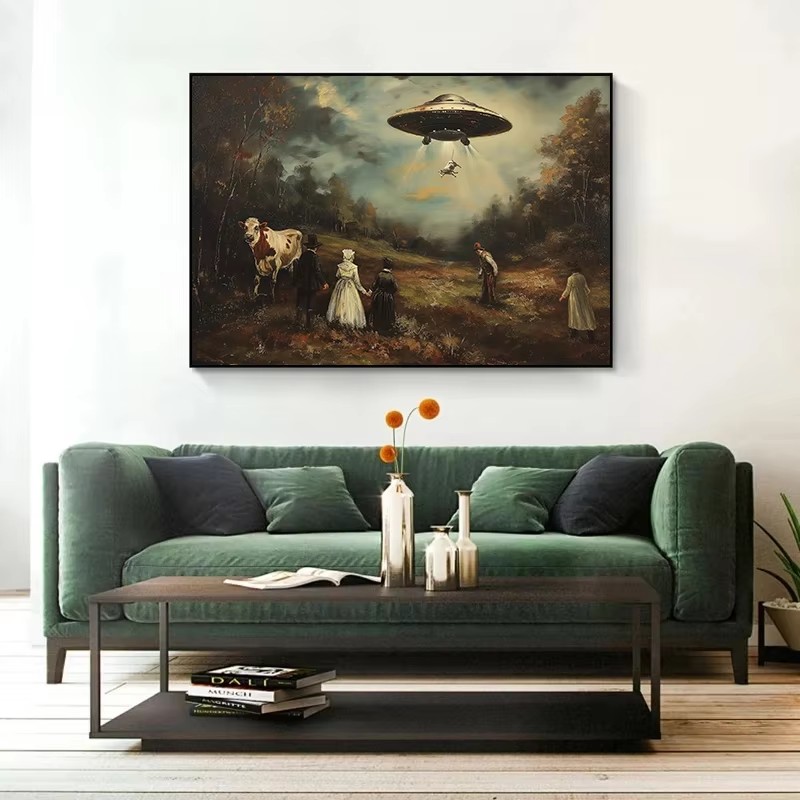 빈티지 초현실적 재미있는 빅토리아 시대 UFO 풍경 소 - Victory Home Decor 리뷰 및 가격